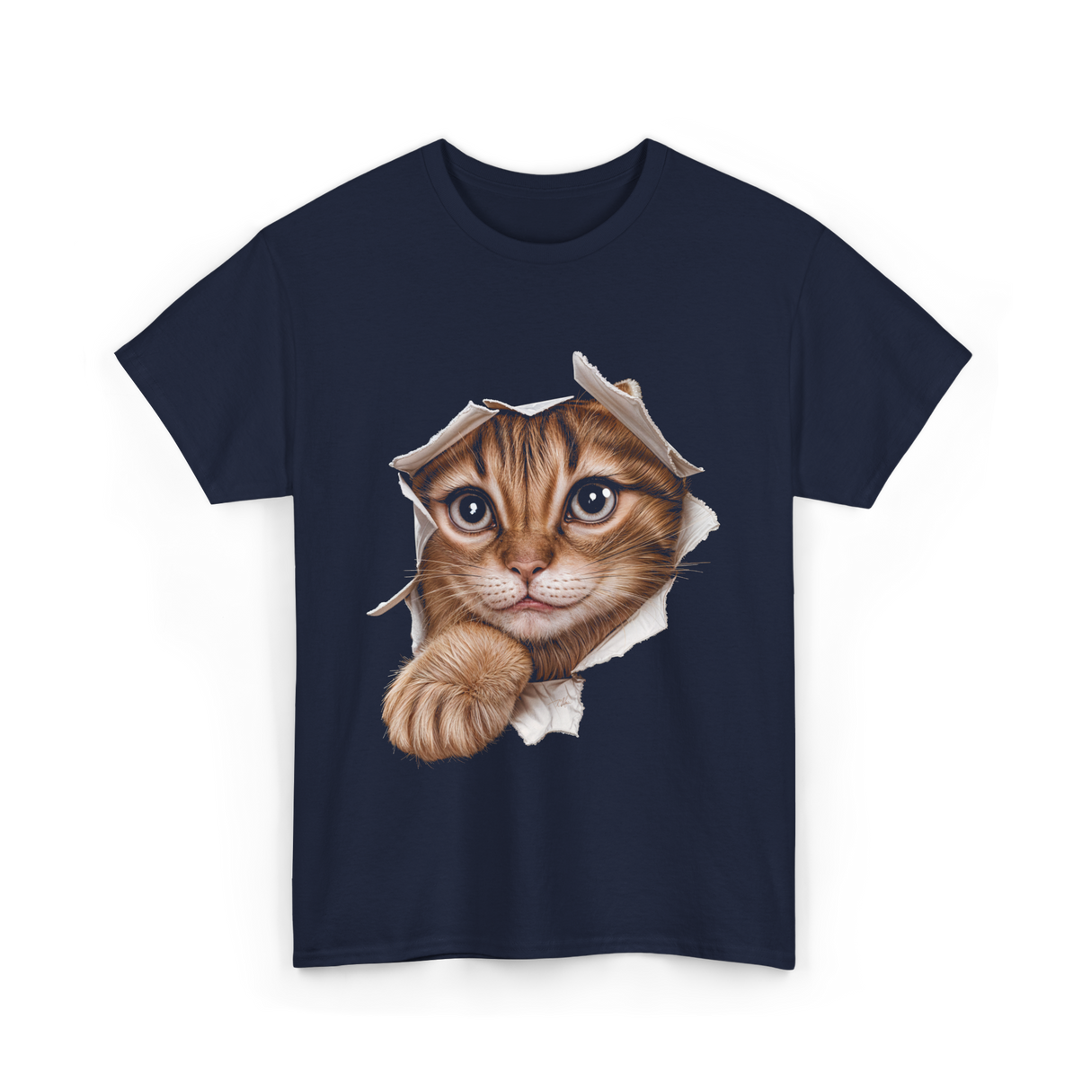 Cat Torn Cloth Cat T-Shirt - Navy