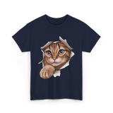 Cat Torn Cloth Cat T-Shirt - Navy