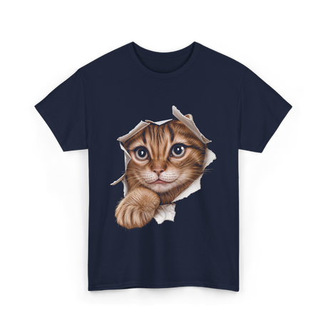 Cat Torn Cloth Cat T-Shirt - Navy