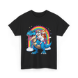 Cat Unicorn Riding Dinosaur Fantasy T-Shirt - Black