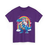 Cat Unicorn Riding Dinosaur Fantasy T-Shirt - Purple