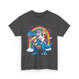 Cat Unicorn Riding Dinosaur Fantasy T-Shirt - Dark Heather