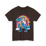 Cat Unicorn Riding Dinosaur Fantasy T-Shirt - Dark Chocolate