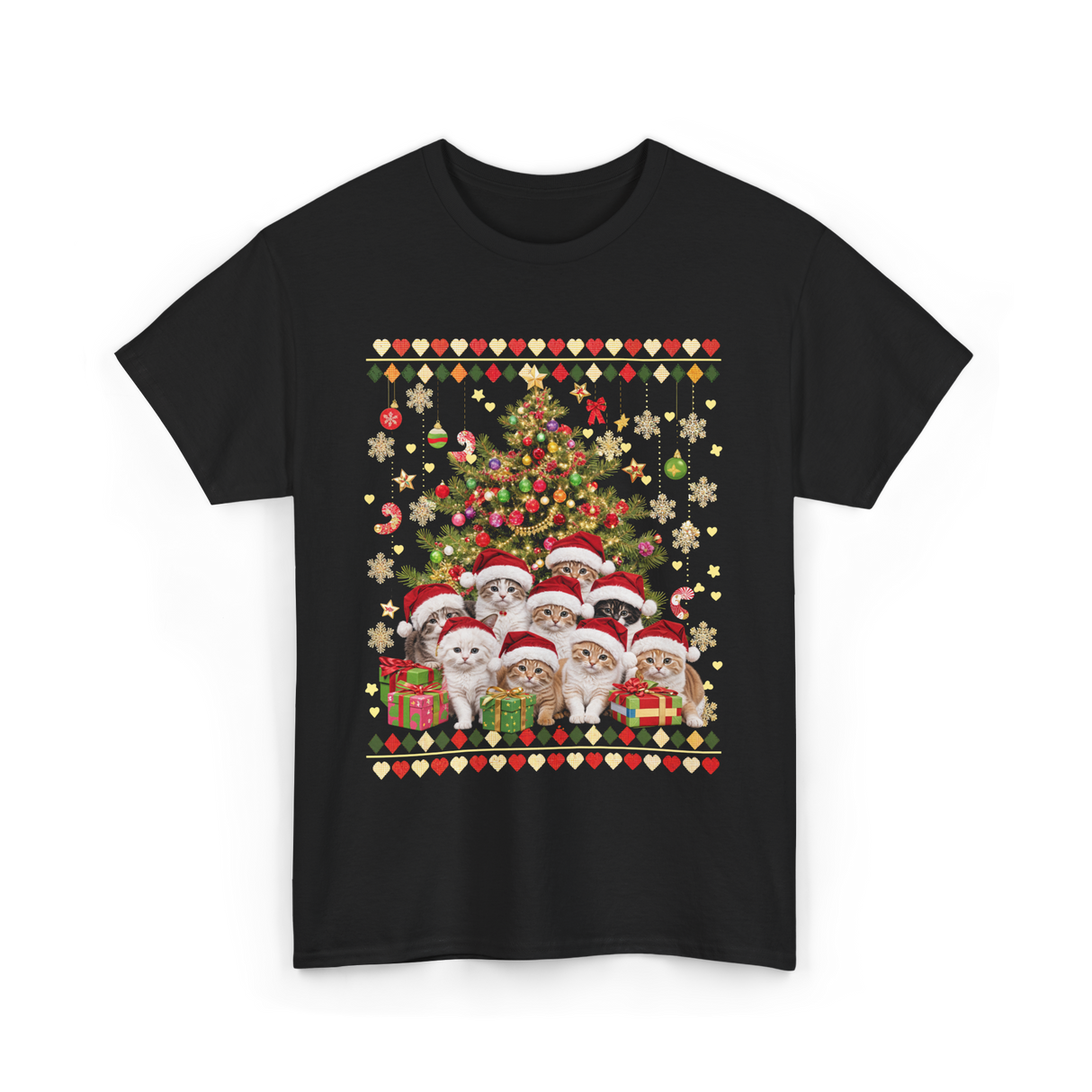 Cats Christmas Tree Cats T-Shirt - Black