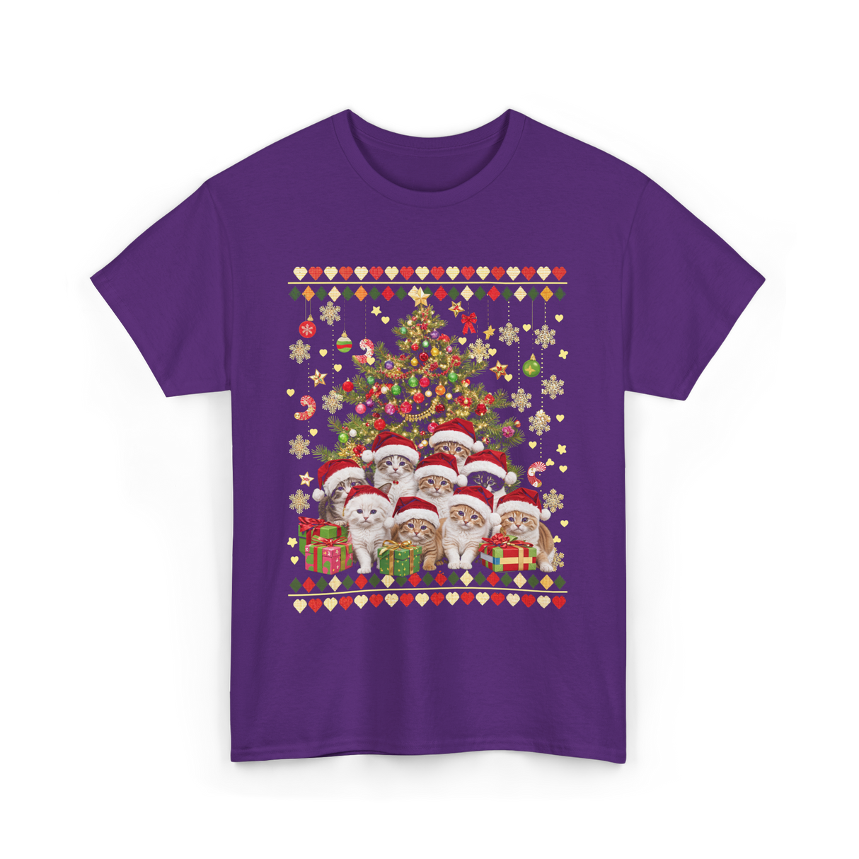 Cats Christmas Tree Cats T-Shirt - Purple