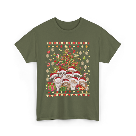 Cats Christmas Tree Cats T-Shirt - Military Green