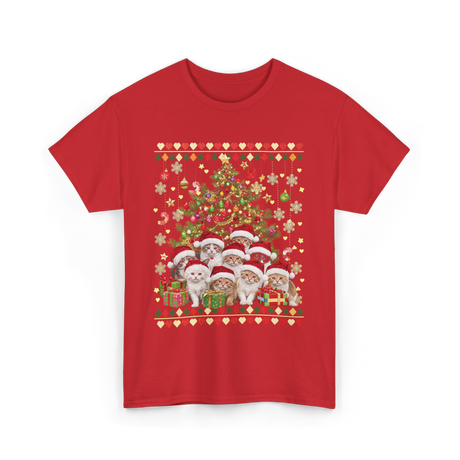 Cats Christmas Tree Cats T-Shirt - Red