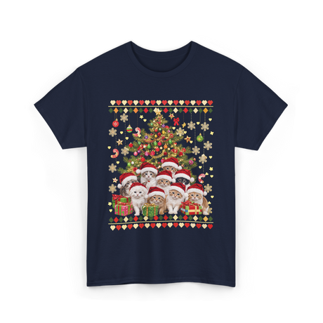 Cats Christmas Tree Cats T-Shirt - Navy