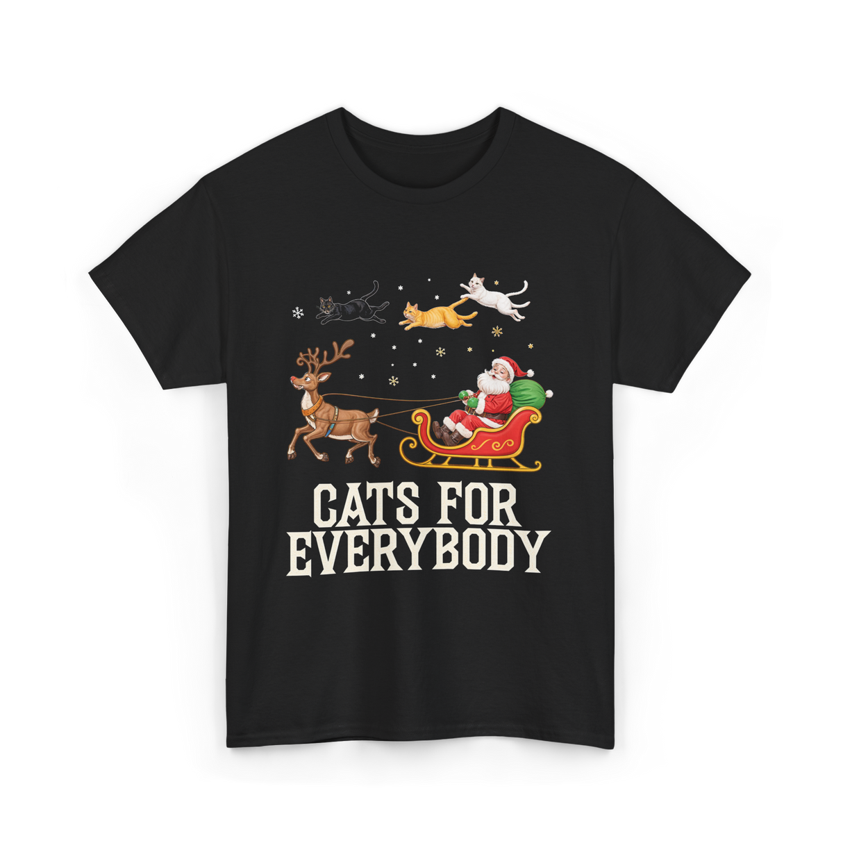 Cats For Everybody Christmas Cat T-Shirt - Black