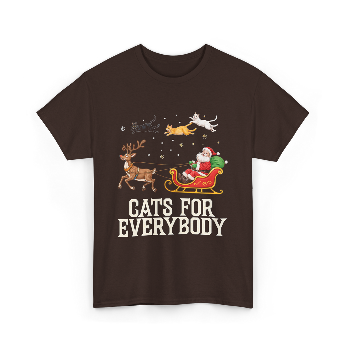 Cats For Everybody Christmas Cat T-Shirt - Dark Chocolate