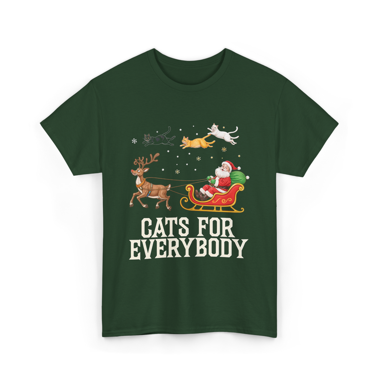 Cats For Everybody Christmas Cat T-Shirt - Forest Green