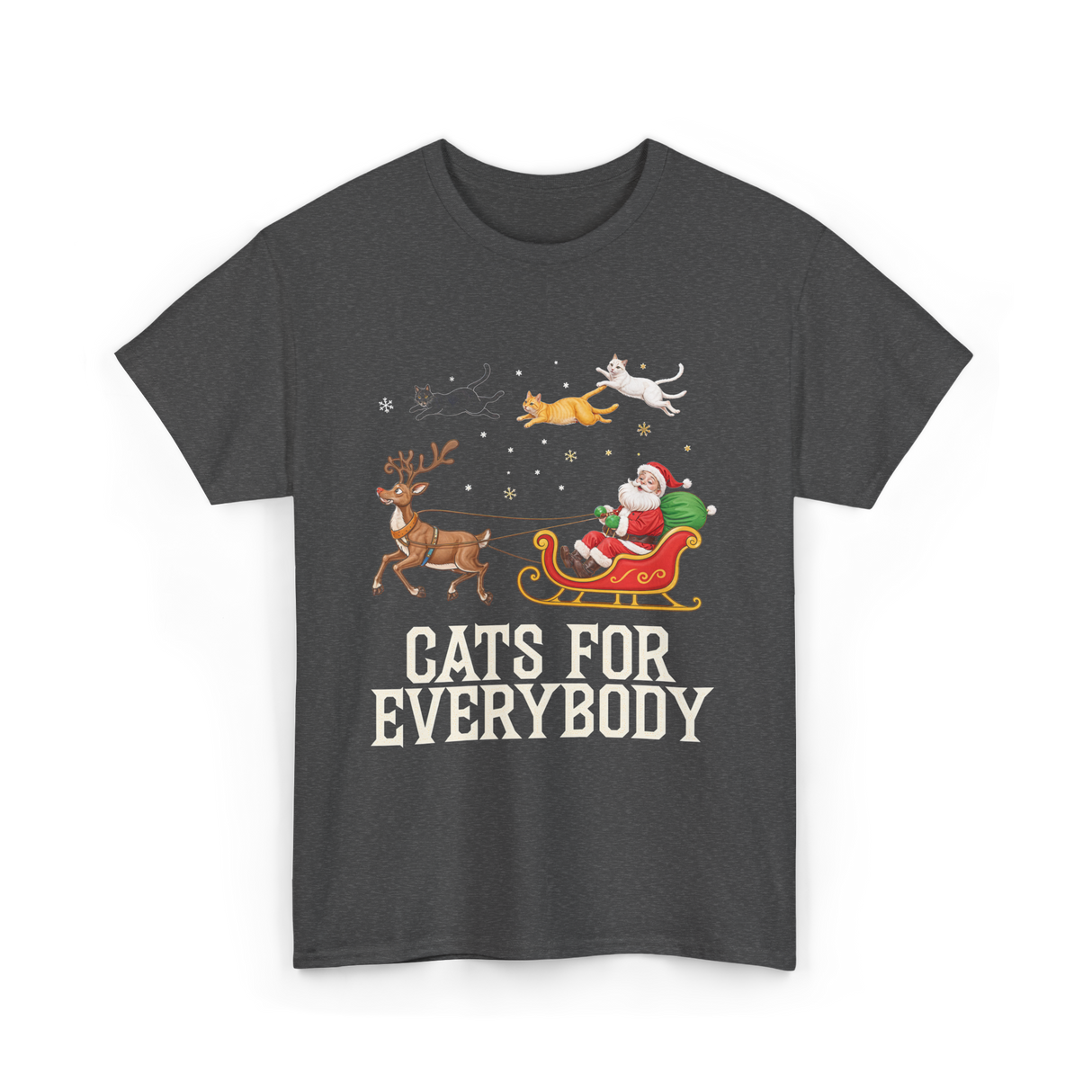 Cats For Everybody Christmas Cat T-Shirt - Dark Heather