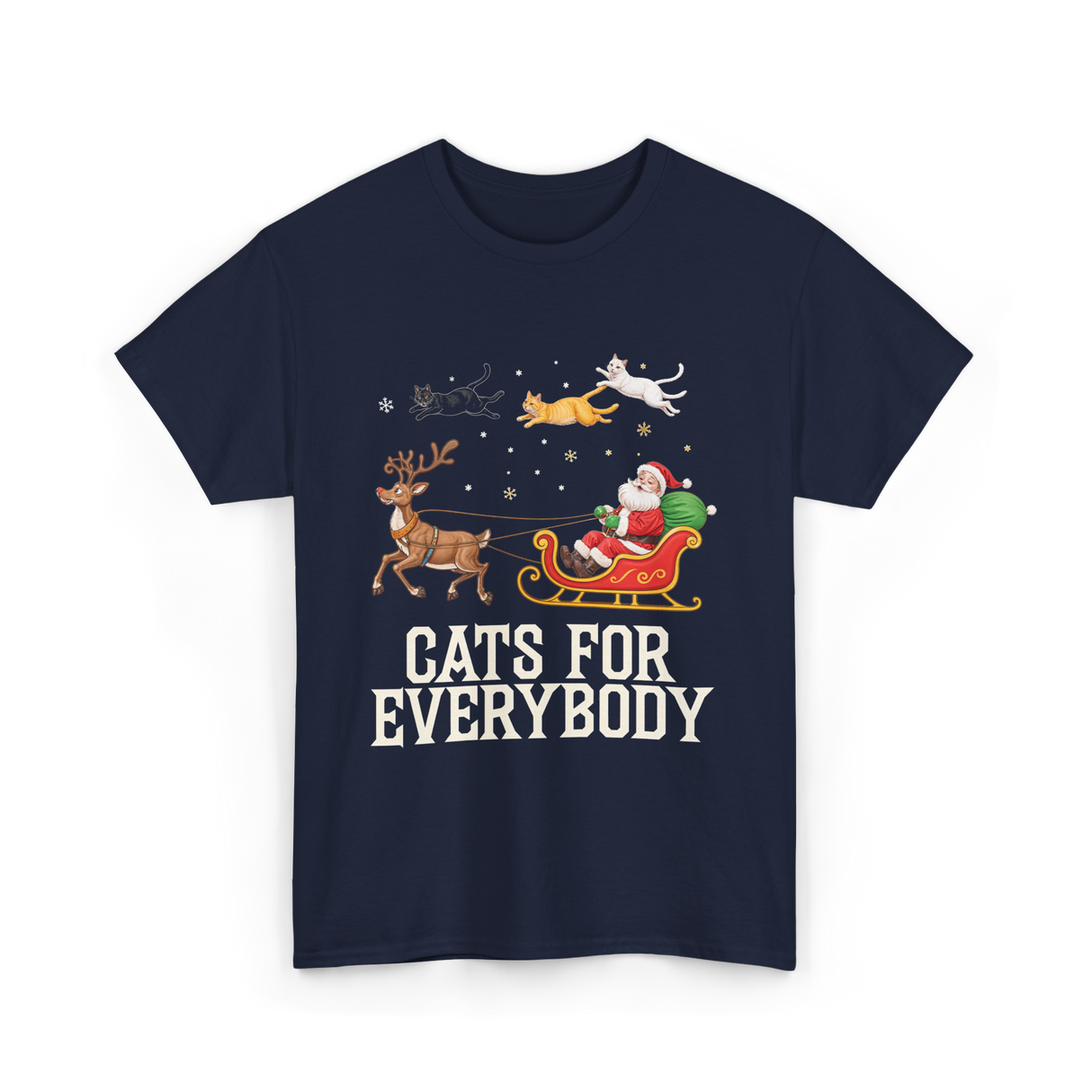 Cats For Everybody Christmas Cat T-Shirt - Navy