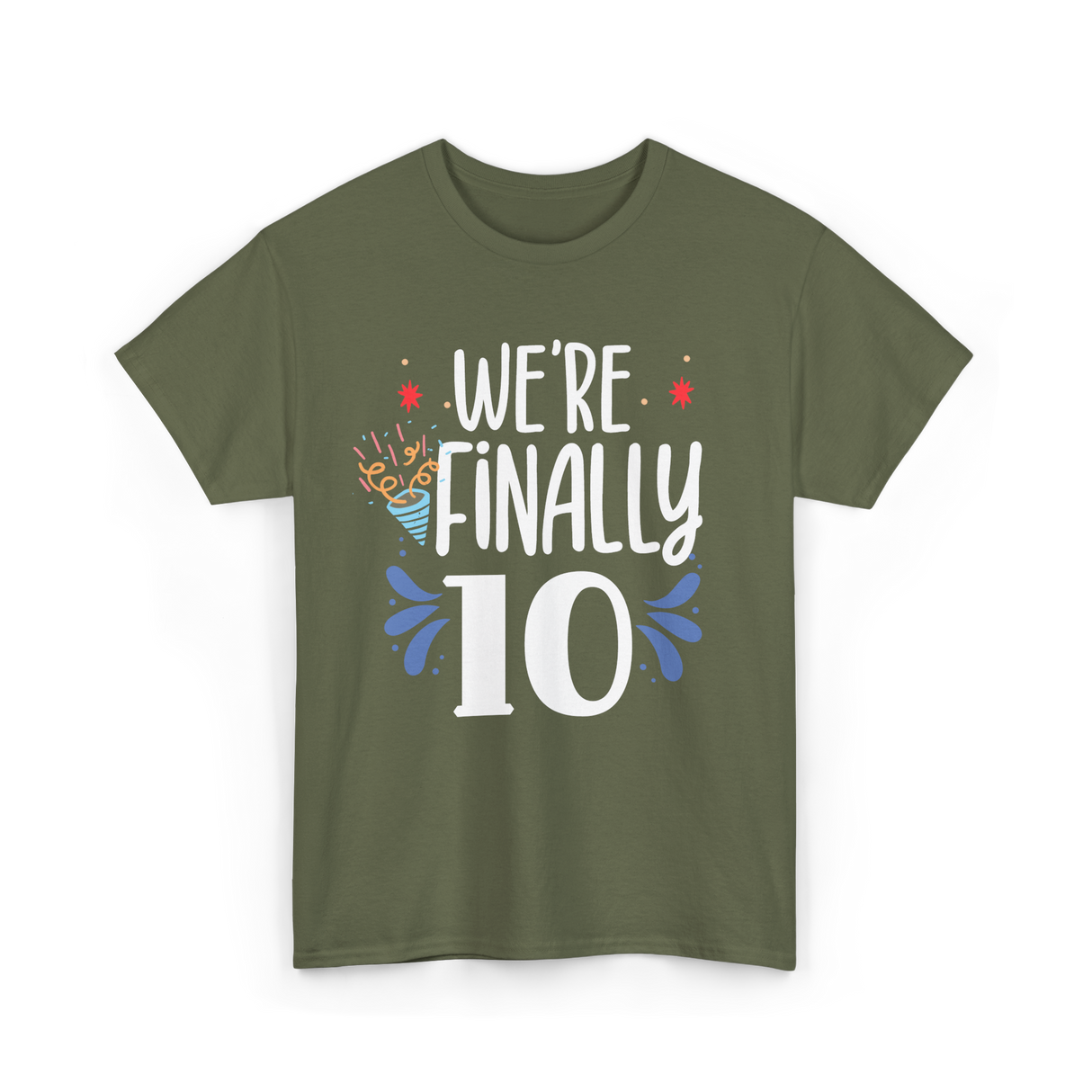 Celebrate 10 Birthday Twins T-Shirt - Military Green