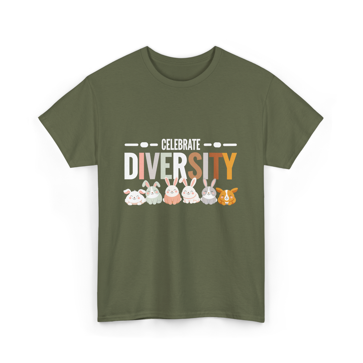 Celebrate Diversity Bunny Rabbits T-Shirt - Military Green