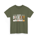 Celebrate Diversity Bunny Rabbits T-Shirt - Military Green