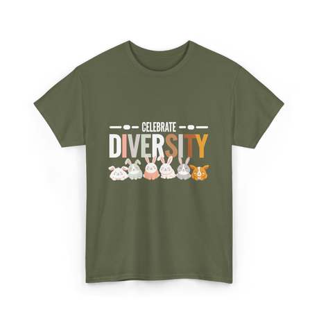 Celebrate Diversity Bunny Rabbits T-Shirt - Military Green