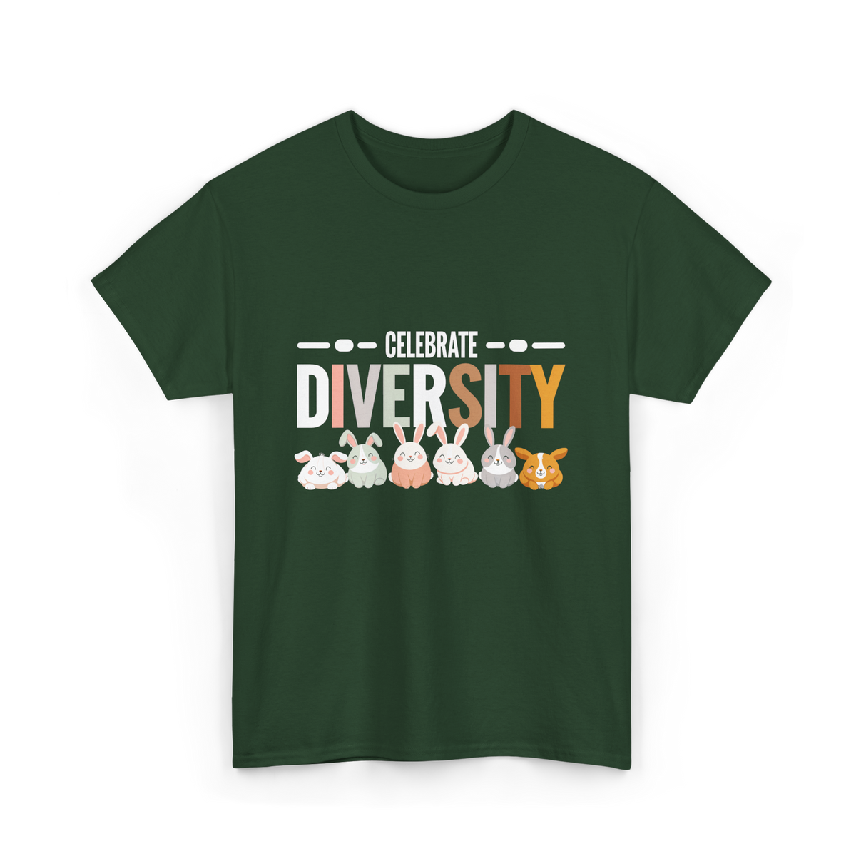 Celebrate Diversity Bunny Rabbits T-Shirt - Forest Green