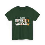 Celebrate Diversity Bunny Rabbits T-Shirt - Forest Green