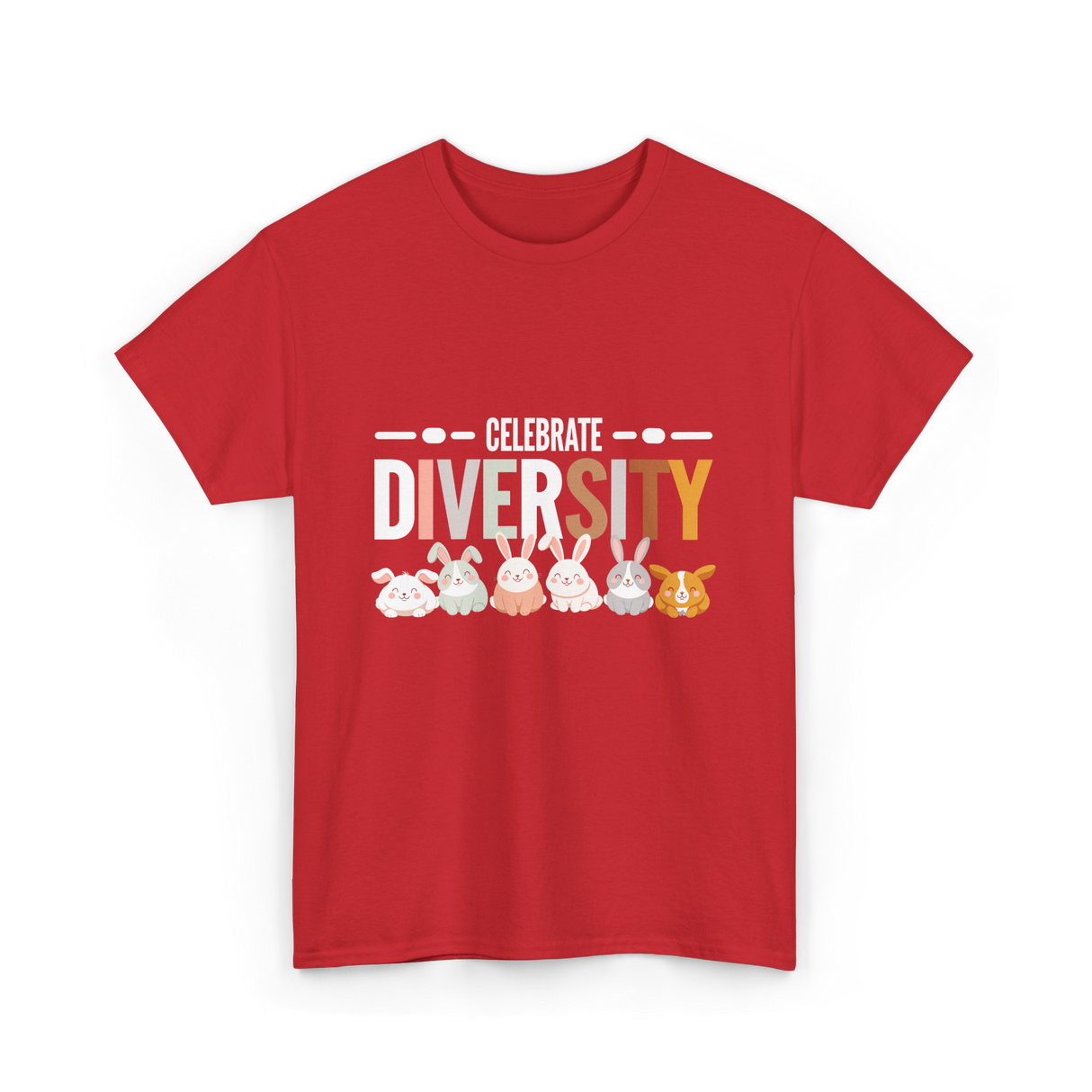 Celebrate Diversity Bunny Rabbits T-Shirt - Red