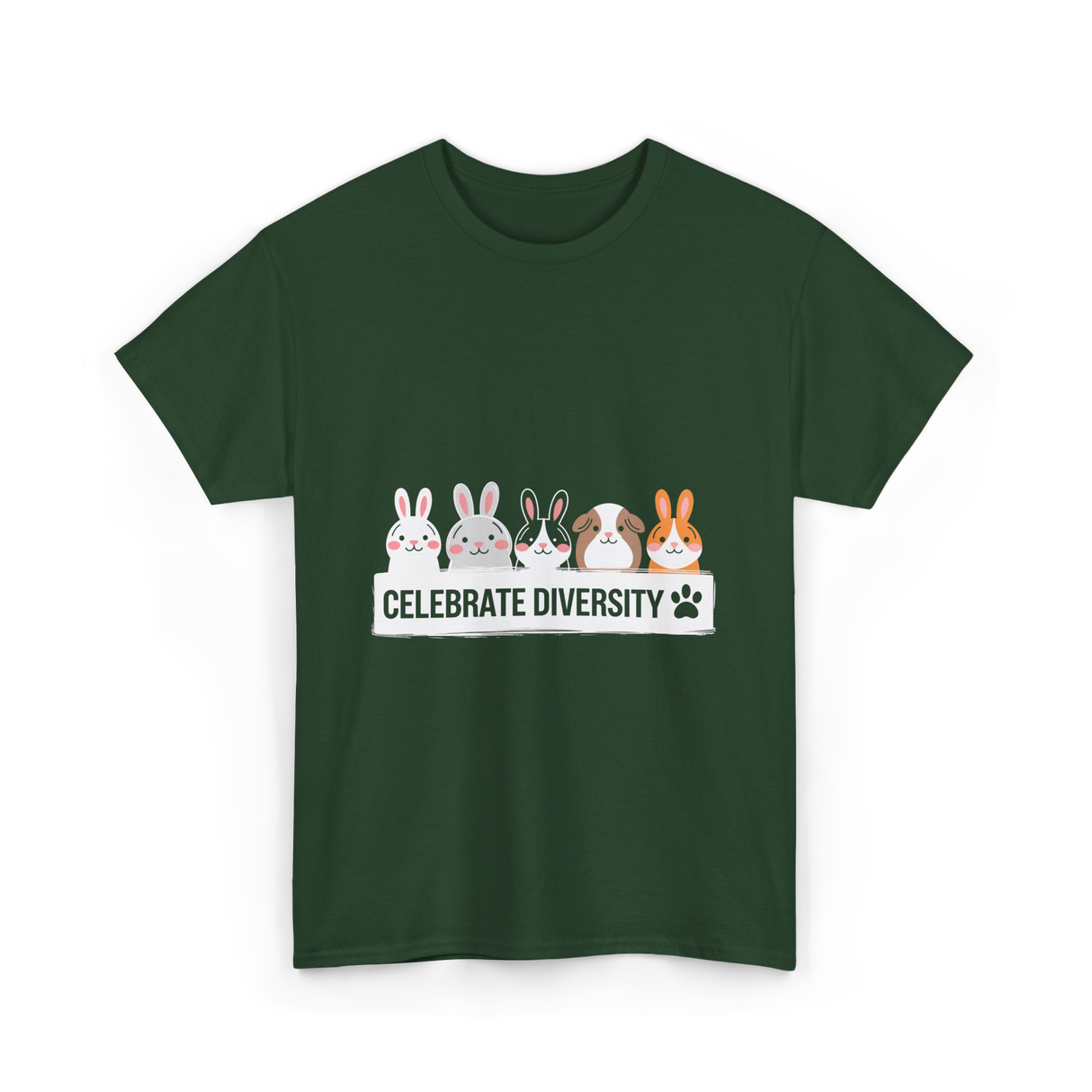 Celebrate Diversity Pet Bunnies T-Shirt - Forest Green