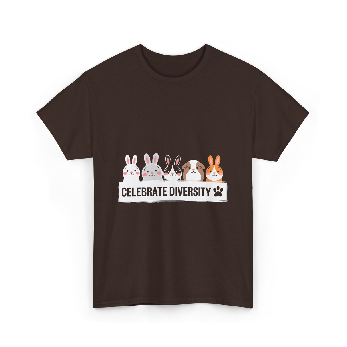 Celebrate Diversity Pet Bunnies T-Shirt - Dark Chocolate