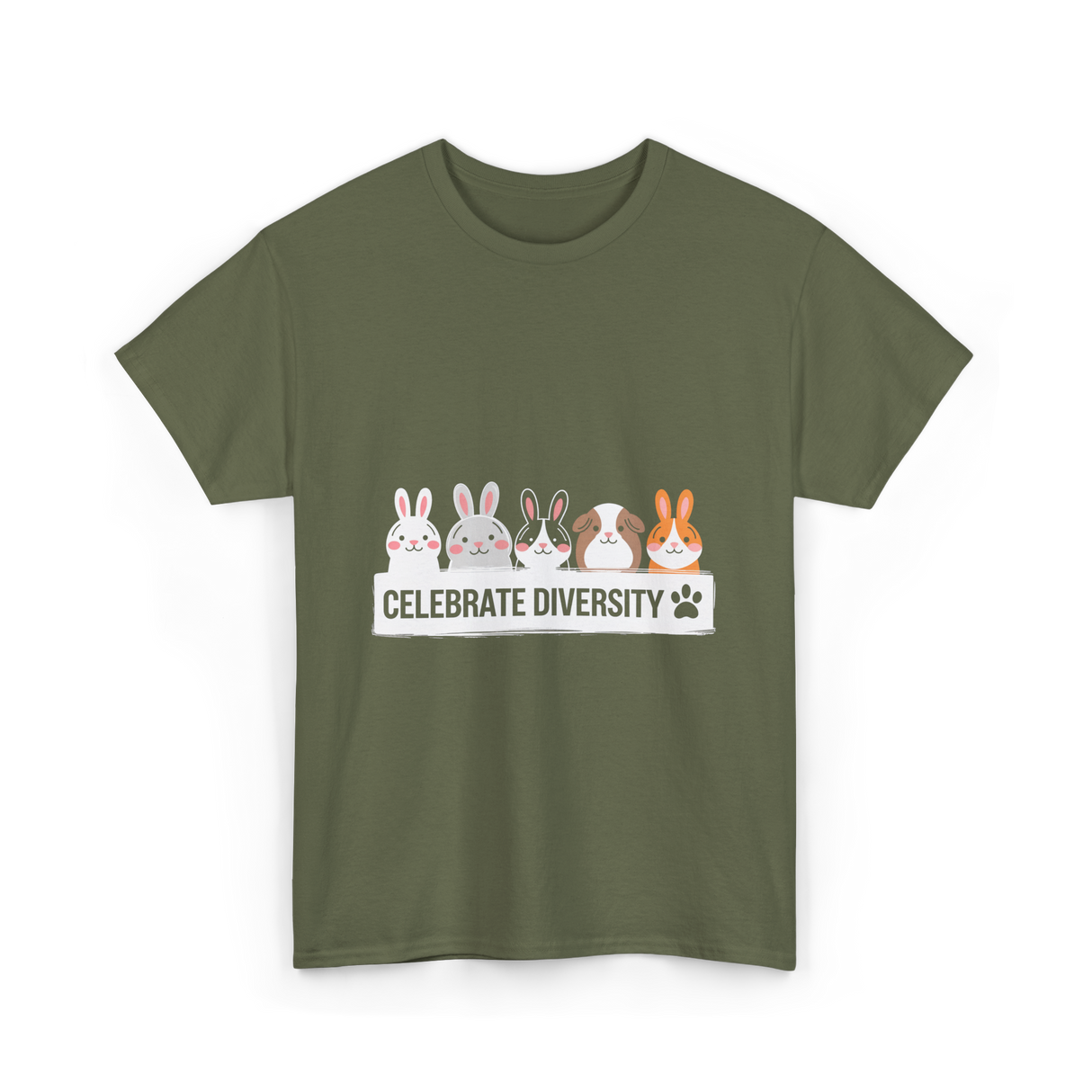 Celebrate Diversity Pet Bunnies T-Shirt - Military Green