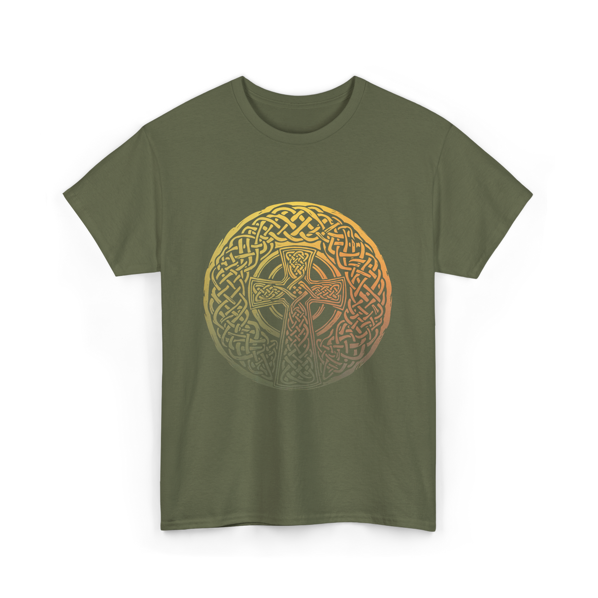 Celtic Cross Celtic Knot Art T-Shirt - Military Green