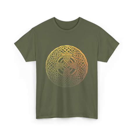 Celtic Cross Celtic Knot Art T-Shirt - Military Green