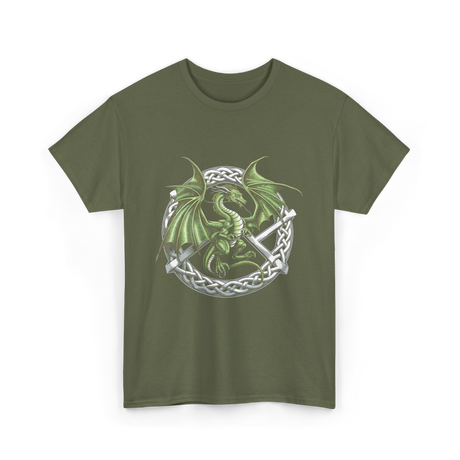 Celtic Dragon Fantasy Design T-Shirt - Military Green