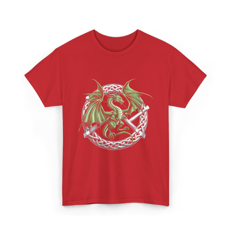 Celtic Dragon Fantasy Design T-Shirt - Red