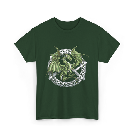 Celtic Dragon Fantasy Design T-Shirt - Forest Green