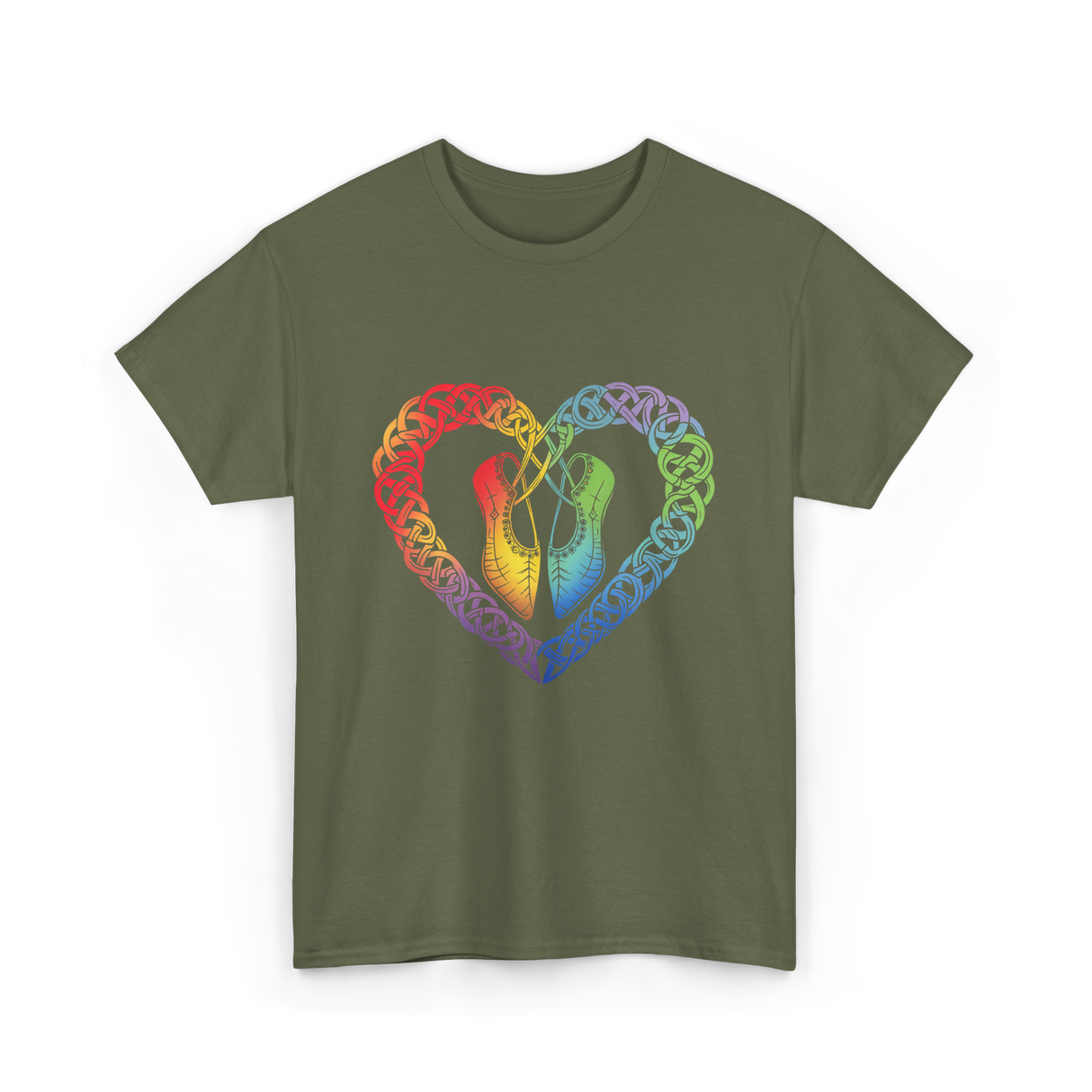 Celtic Knot Heart Dance Shoes T-Shirt - Military Green