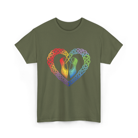 Celtic Knot Heart Dance Shoes T-Shirt - Military Green