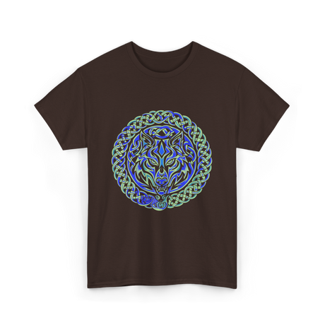 Celtic Wolf Knotwork Design Celtic T-Shirt - Dark Chocolate