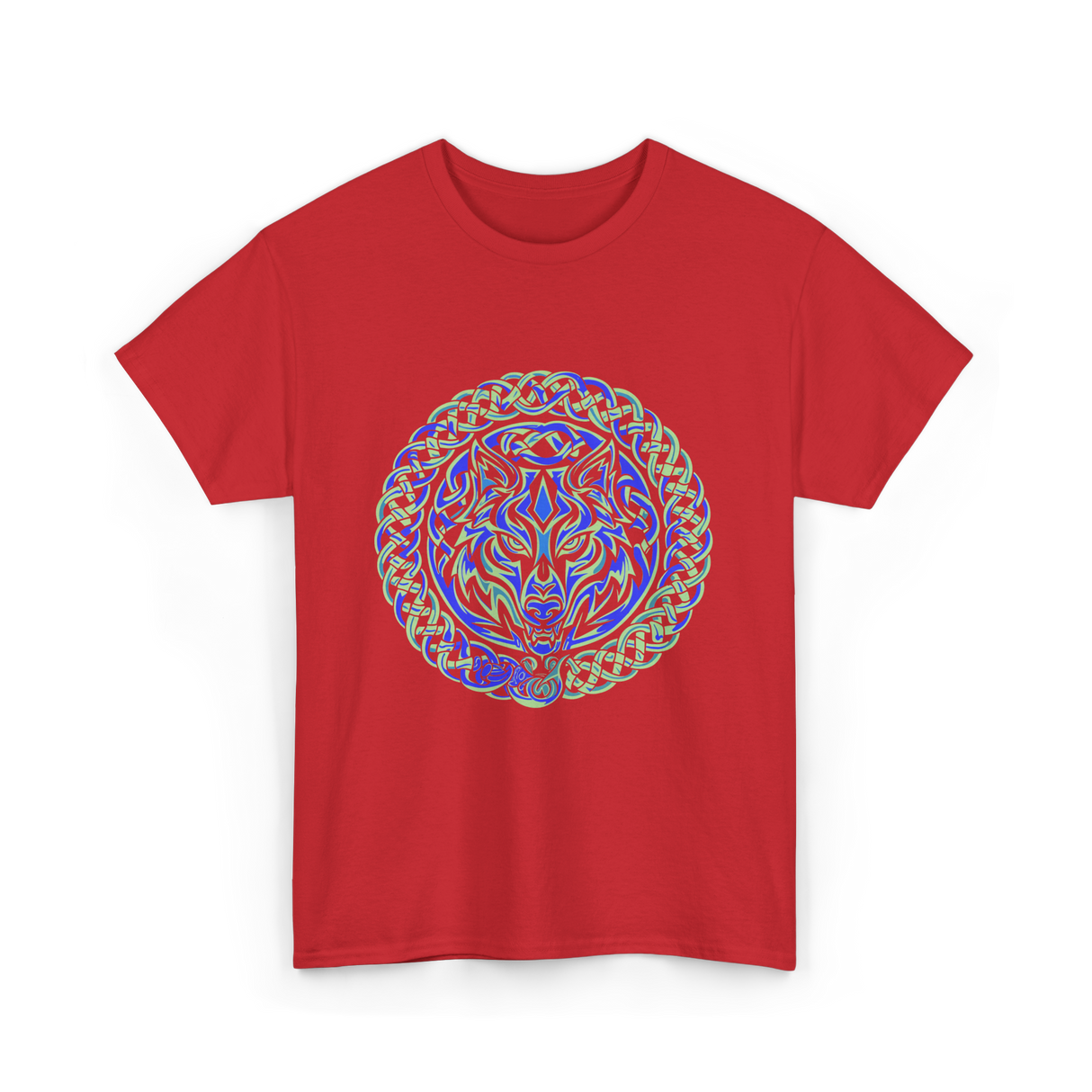 Celtic Wolf Knotwork Design Celtic T-Shirt - Red