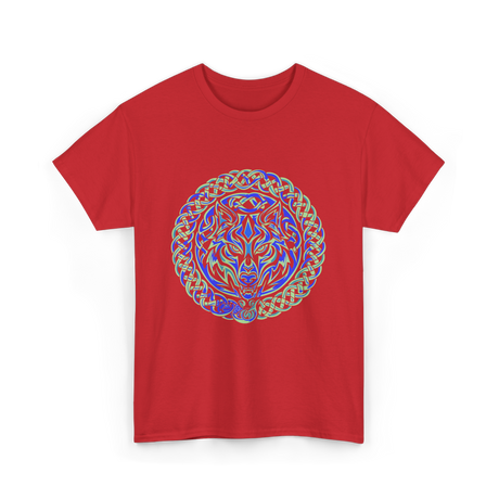 Celtic Wolf Knotwork Design Celtic T-Shirt - Red