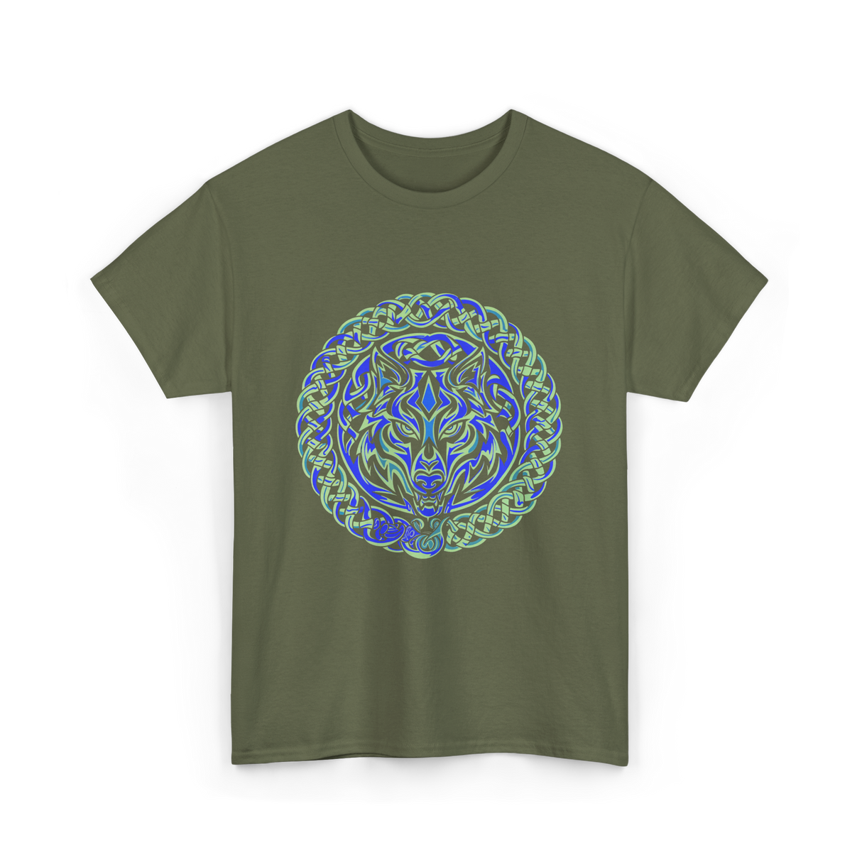 Celtic Wolf Knotwork Design Celtic T-Shirt - Military Green