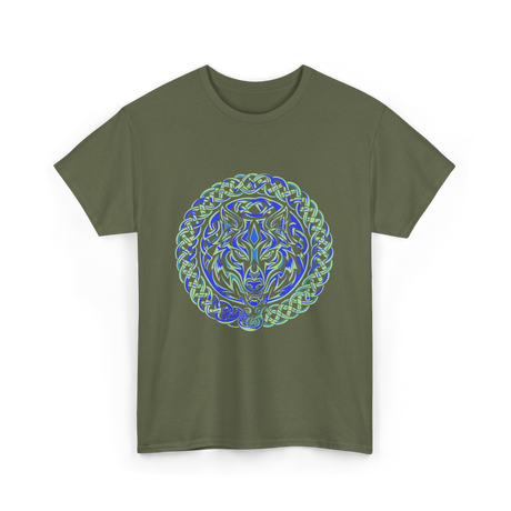 Celtic Wolf Knotwork Design Celtic T-Shirt - Military Green