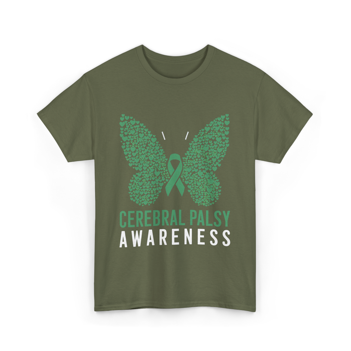 Cerebral Palsy Awareness Butterfly Support T-Shirt - Military Green