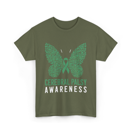 Cerebral Palsy Awareness Butterfly Support T-Shirt - Military Green