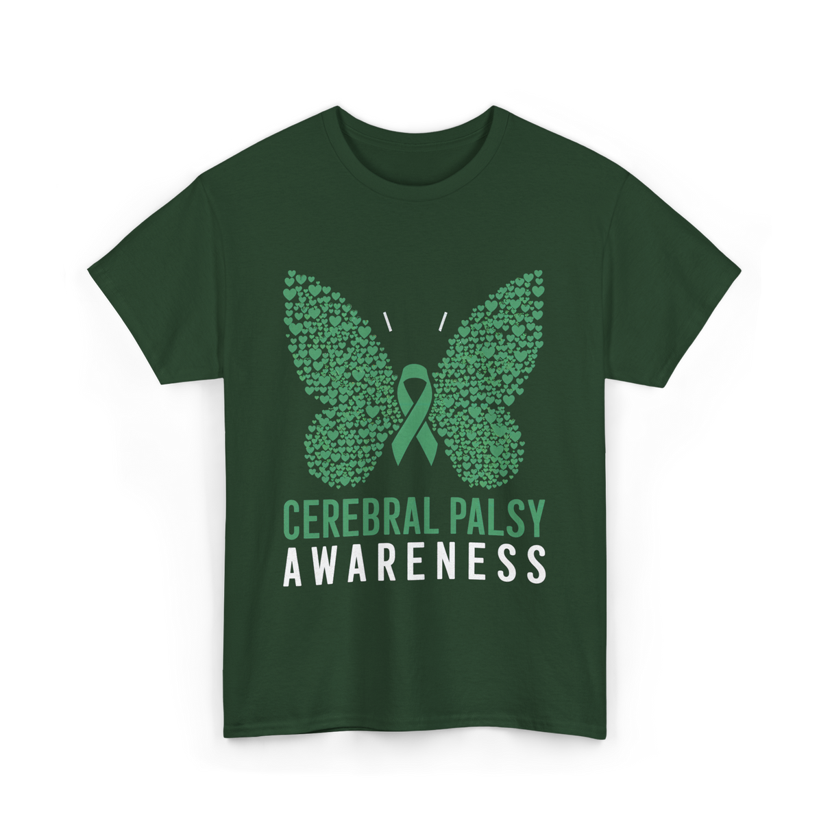 Cerebral Palsy Awareness Butterfly Support T-Shirt - Forest Green