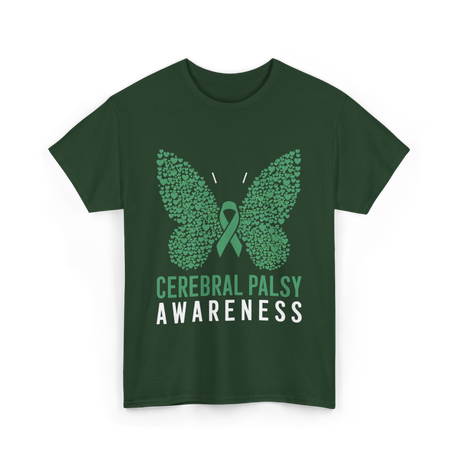 Cerebral Palsy Awareness Butterfly Support T-Shirt - Forest Green