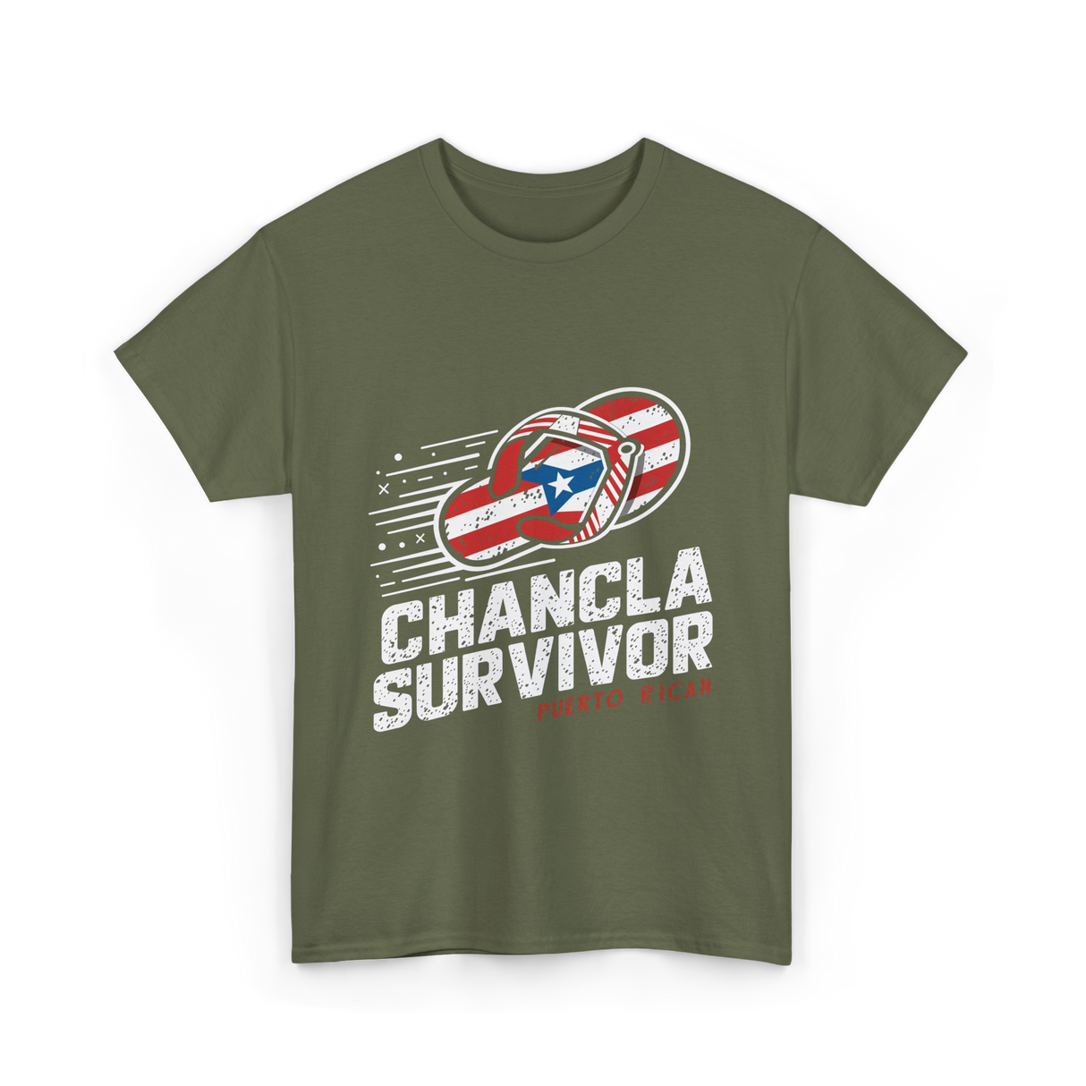 Chancla Survivor Puerto Rican T-Shirt - Military Green