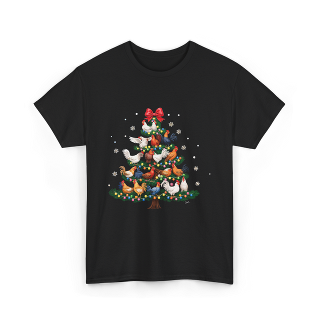 Chickens Christmas Tree Holiday Decor T-Shirt - Black