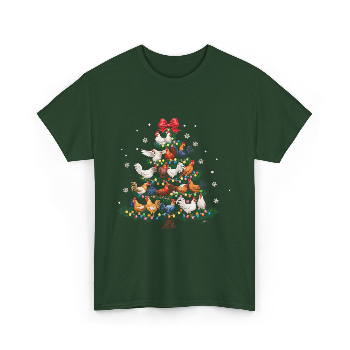 Chickens Christmas Tree Holiday Decor T-Shirt - Forest Green