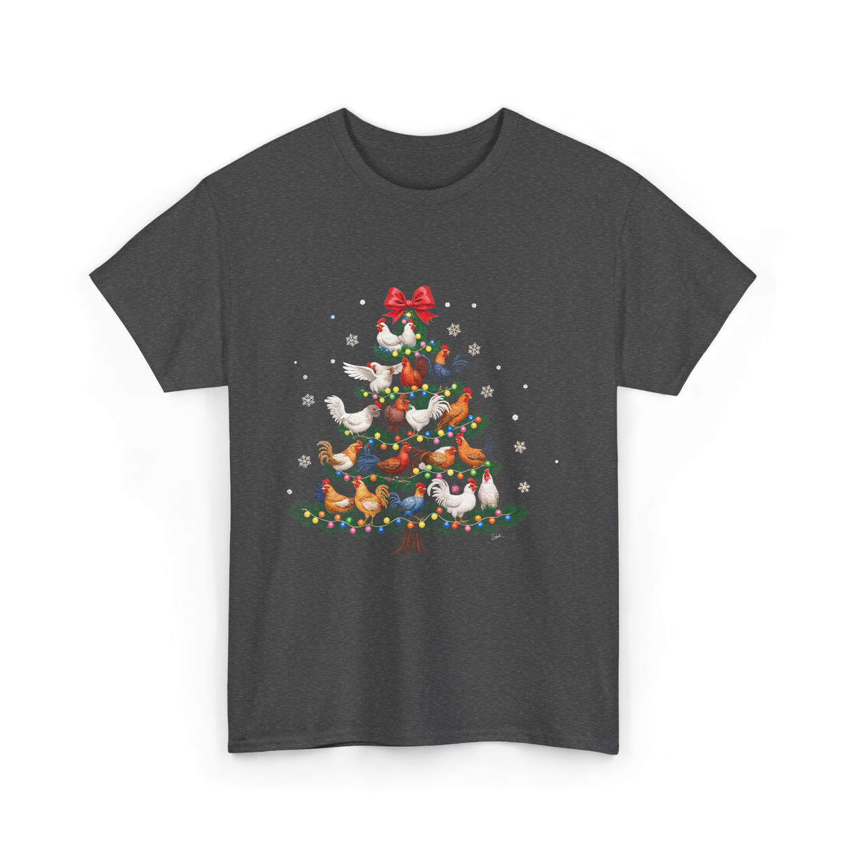 Chickens Christmas Tree Holiday Decor T-Shirt - Dark Heather