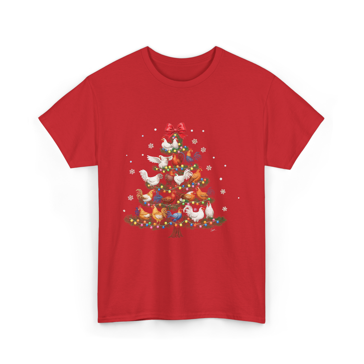 Chickens Christmas Tree Holiday Decor T-Shirt - Red