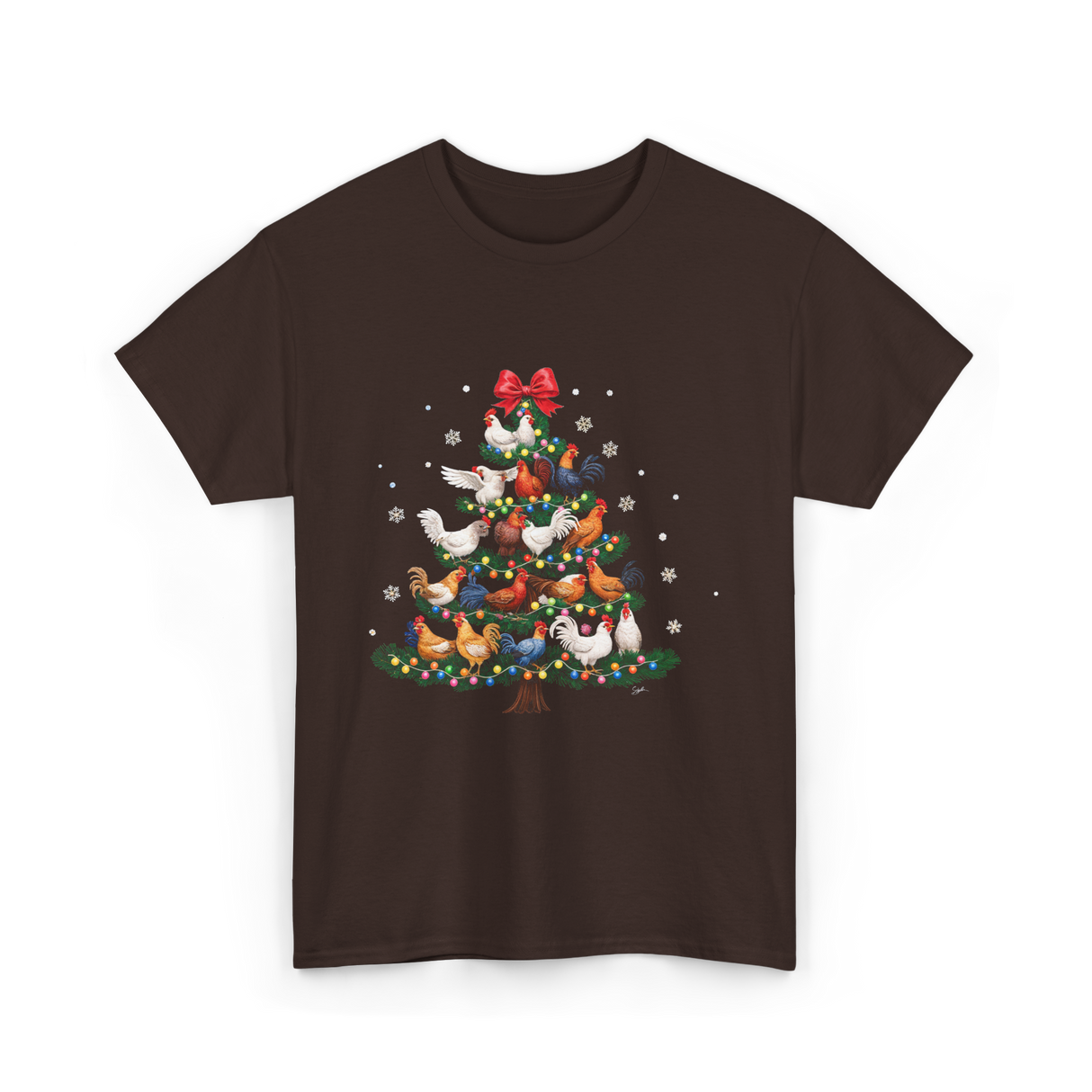 Chickens Christmas Tree Holiday Decor T-Shirt - Dark Chocolate