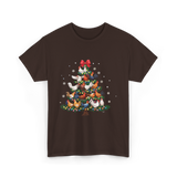 Chickens Christmas Tree Holiday Decor T-Shirt - Dark Chocolate